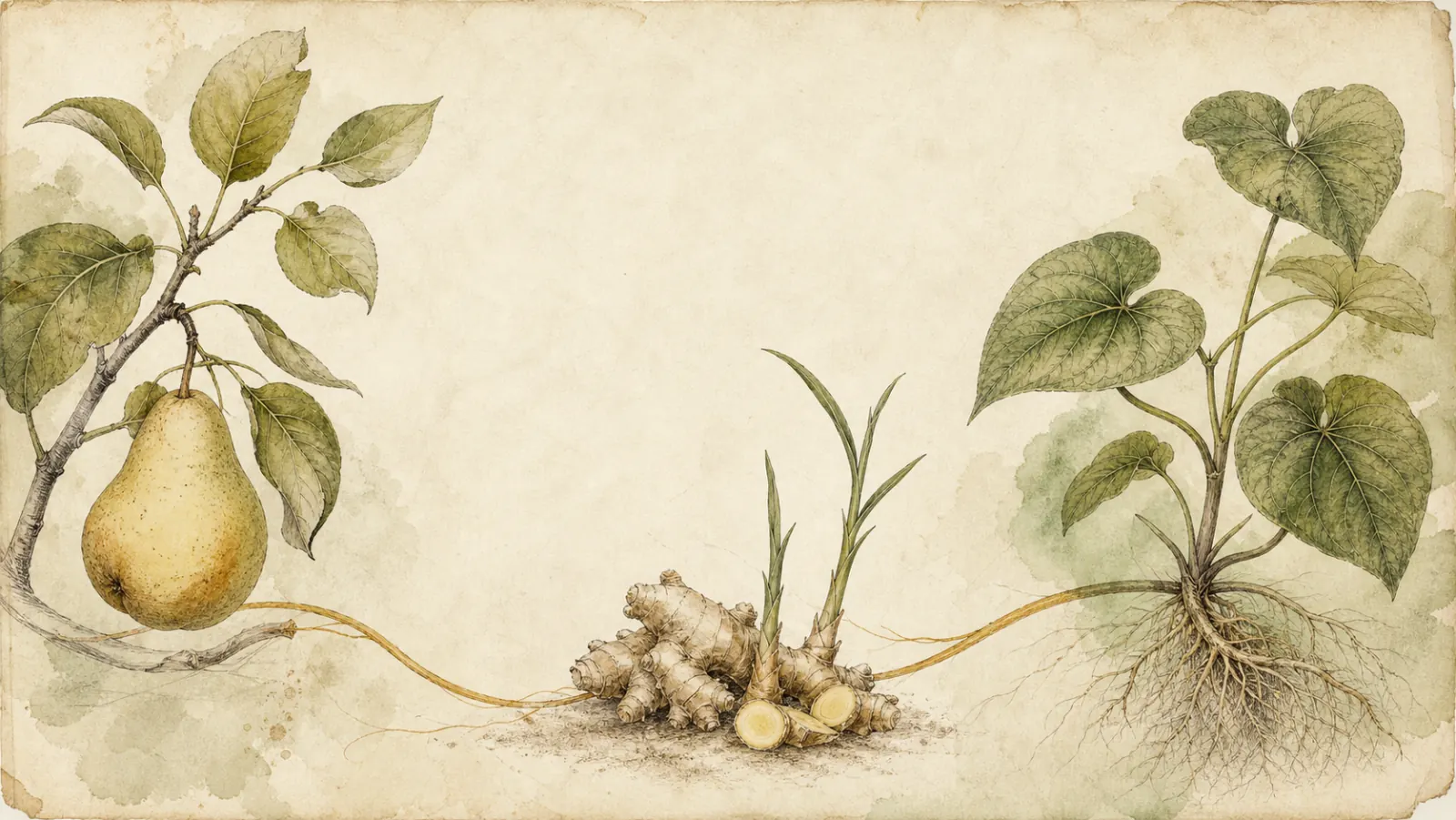 Illustrated field study connecting pear, ginger, and kava